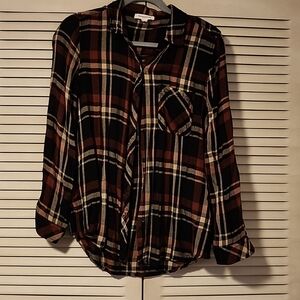 Plaid button down top size large